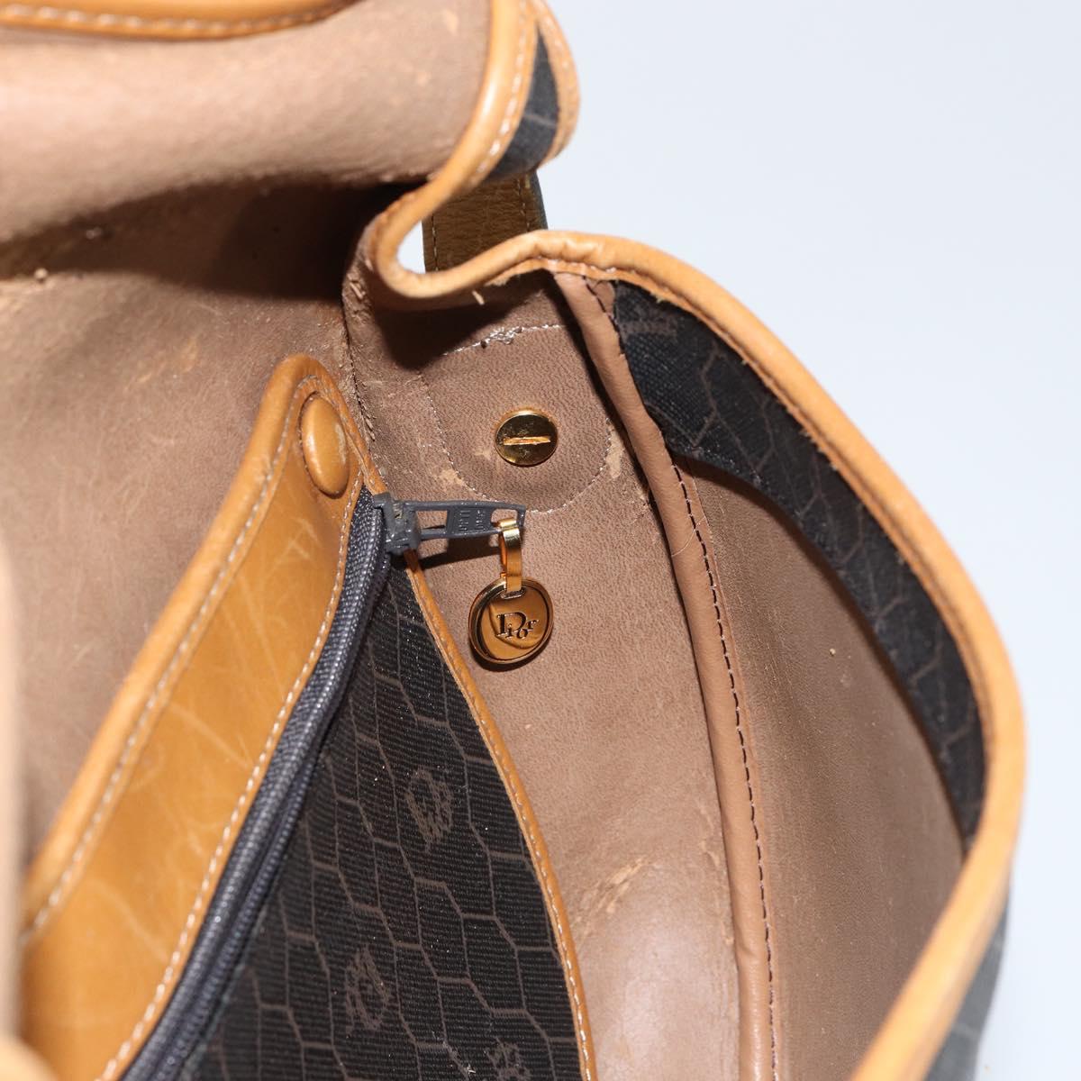 Christian Dior Honeycomb Canvas Shoulder Bag PVC Black gold Auth 150955