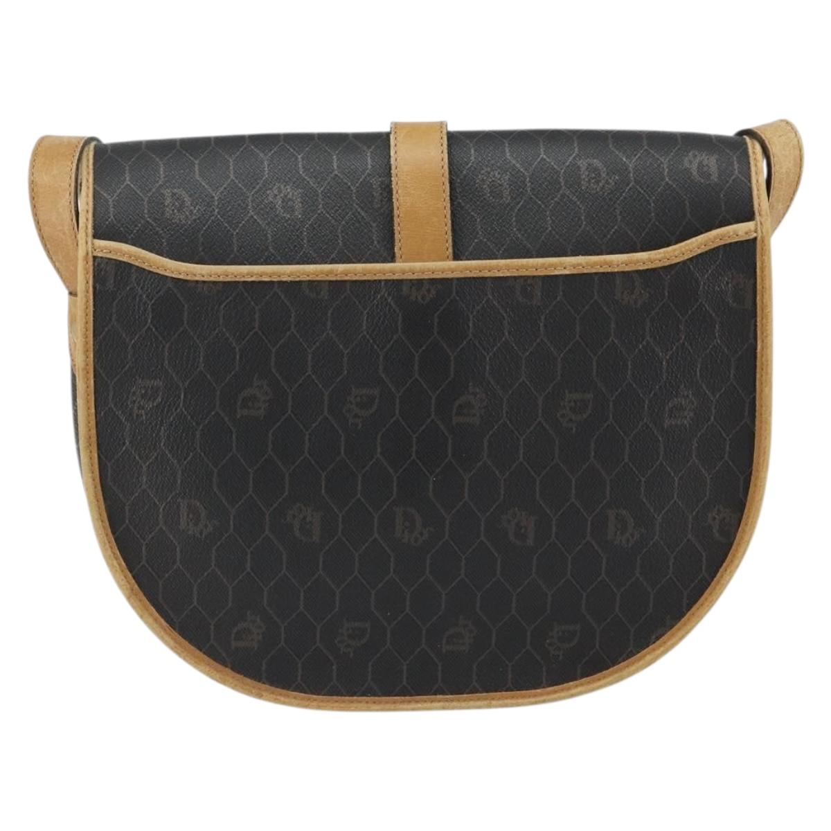 Christian Dior Honeycomb Canvas Shoulder Bag PVC Black gold Auth 150955