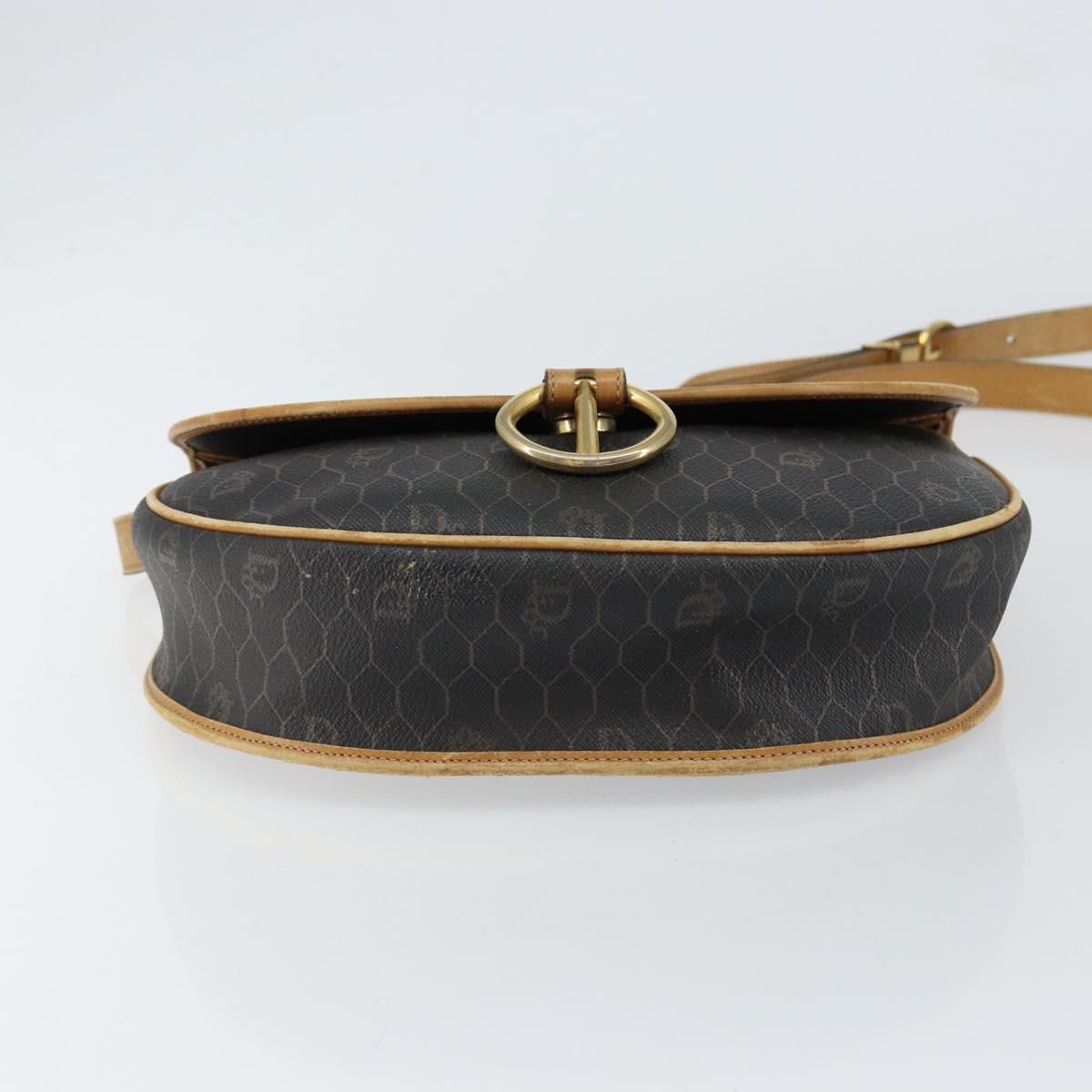 Christian Dior Honeycomb Canvas Shoulder Bag PVC Black gold Auth 150955