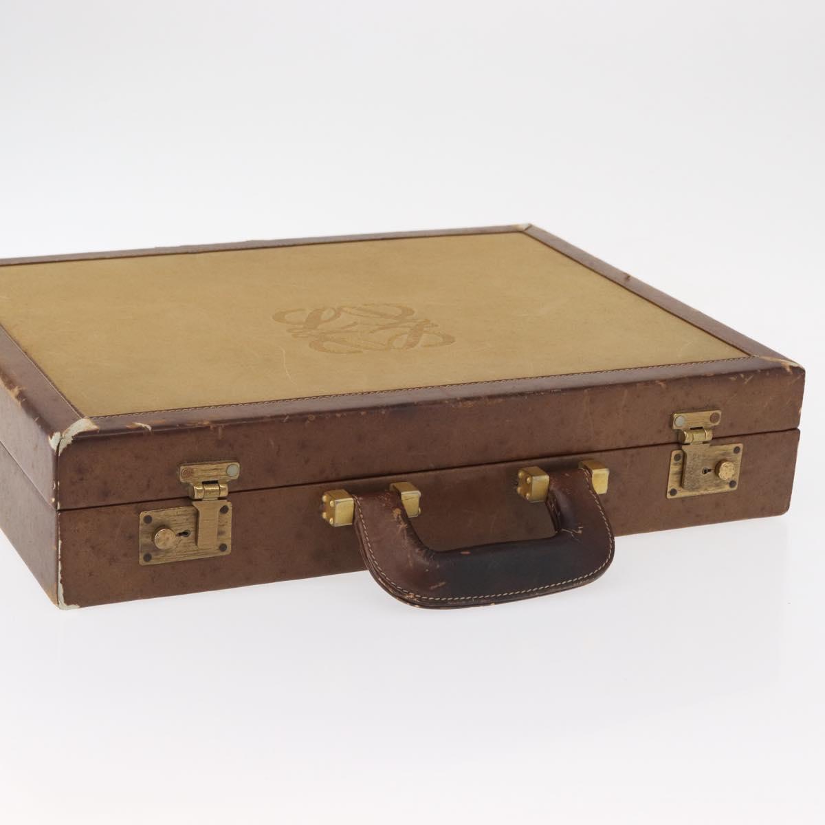 LOEWE Anagram Attache Case Hand Bag Leather Beige Auth 150956