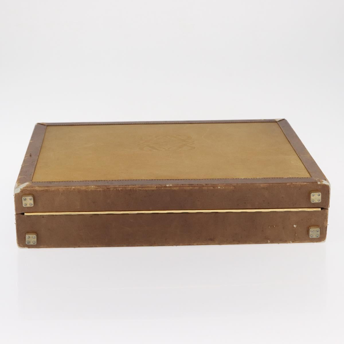 LOEWE Anagram Attache Case Hand Bag Leather Beige Auth 150956