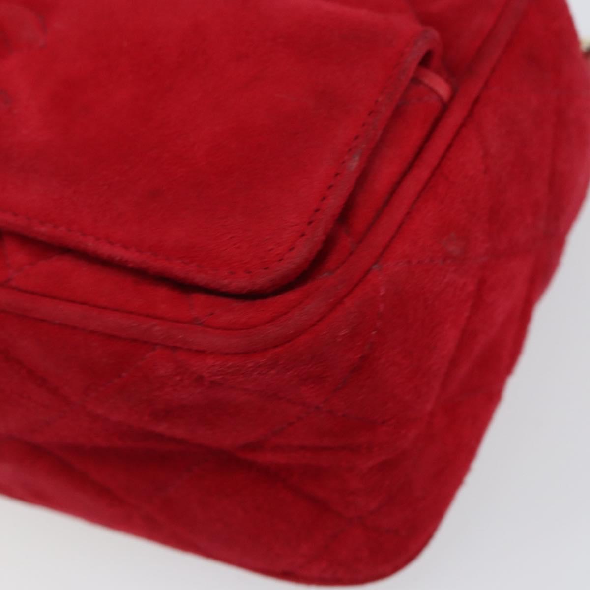 CHANEL Matelasse Chain Shoulder Bag Suede Red Gold CC Auth 150966