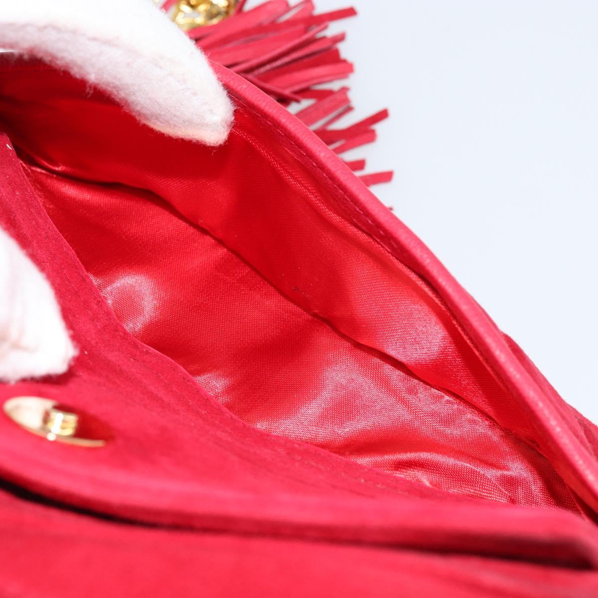 CHANEL Matelasse Chain Shoulder Bag Suede Red Gold CC Auth 150966