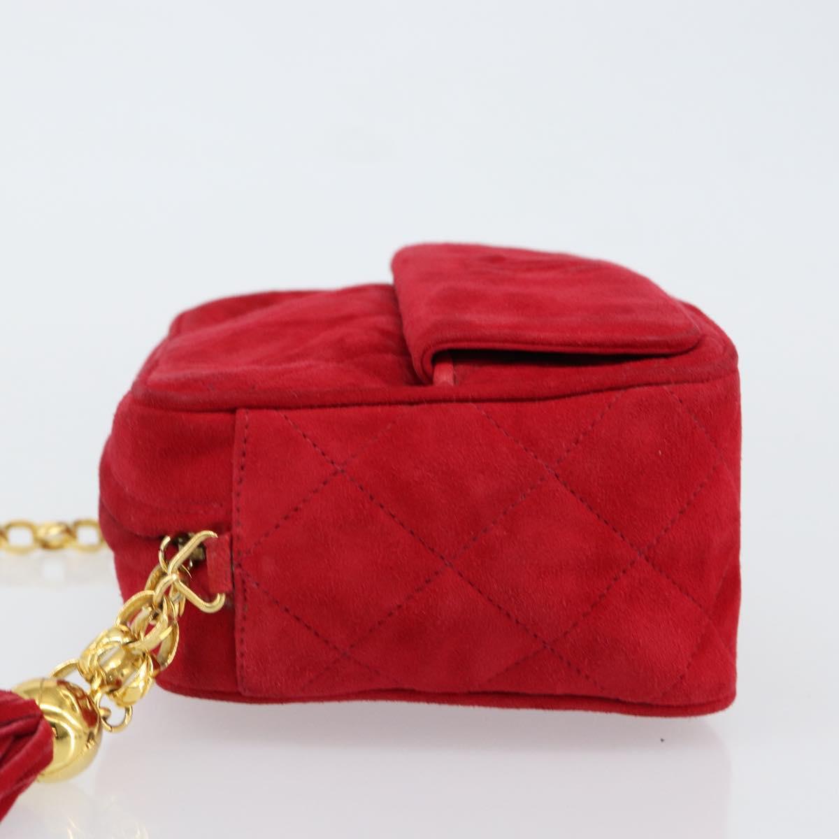 CHANEL Matelasse Chain Shoulder Bag Suede Red Gold CC Auth 150966
