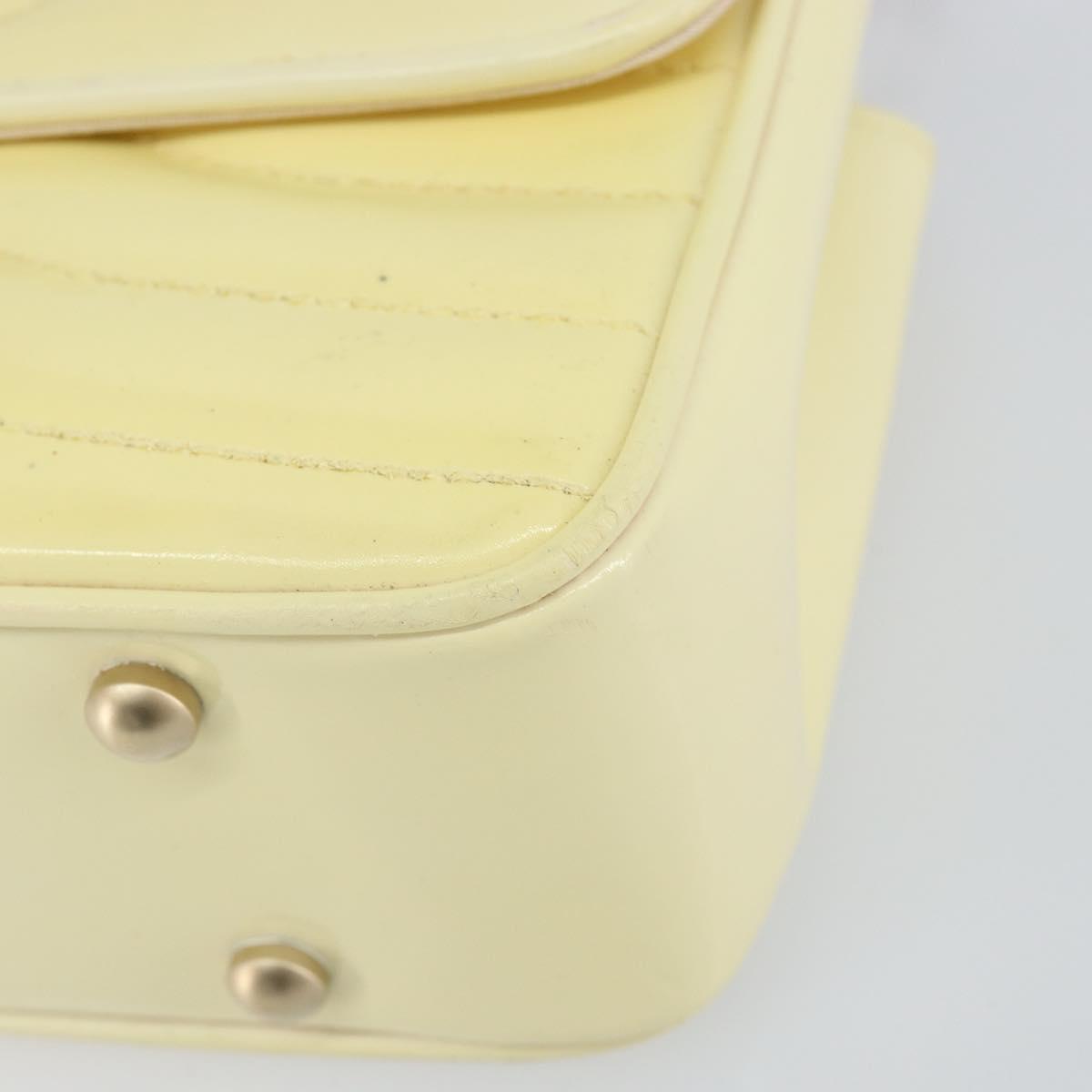 CHANEL Chain V Stitch Shoulder Bag Patent leather White Gold CC Auth 150967