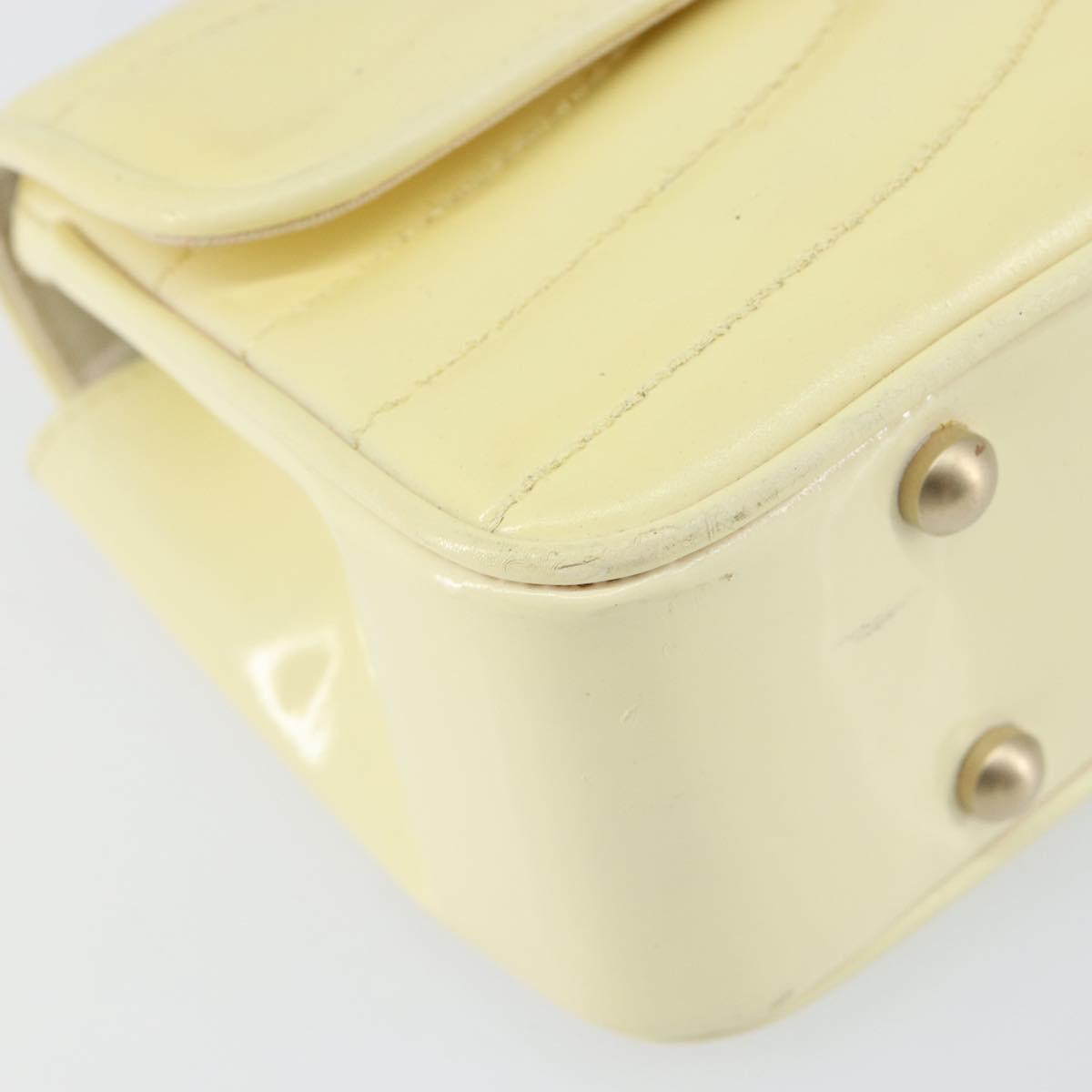 CHANEL Chain V Stitch Shoulder Bag Patent leather White Gold CC Auth 150967