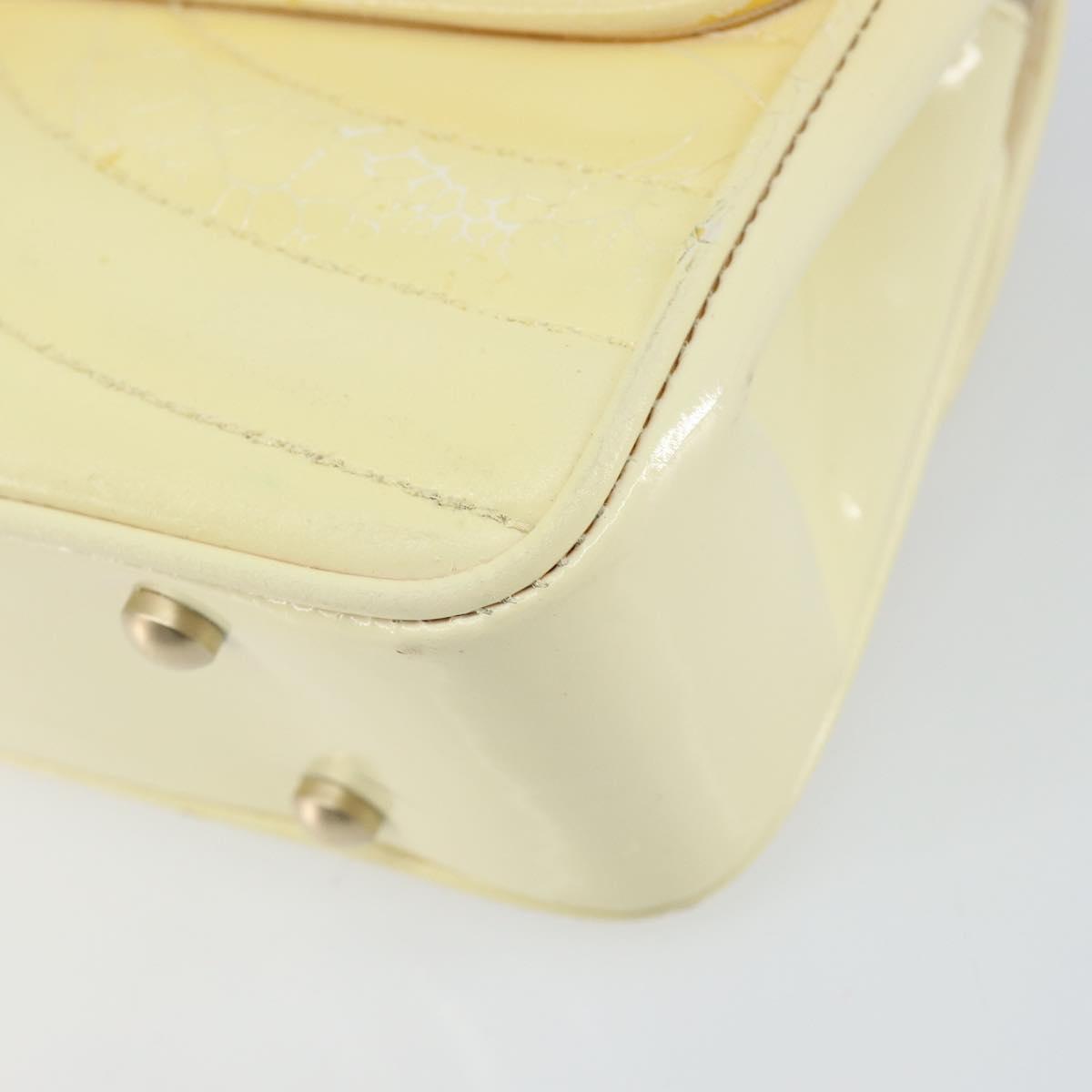 CHANEL Chain V Stitch Shoulder Bag Patent leather White Gold CC Auth 150967