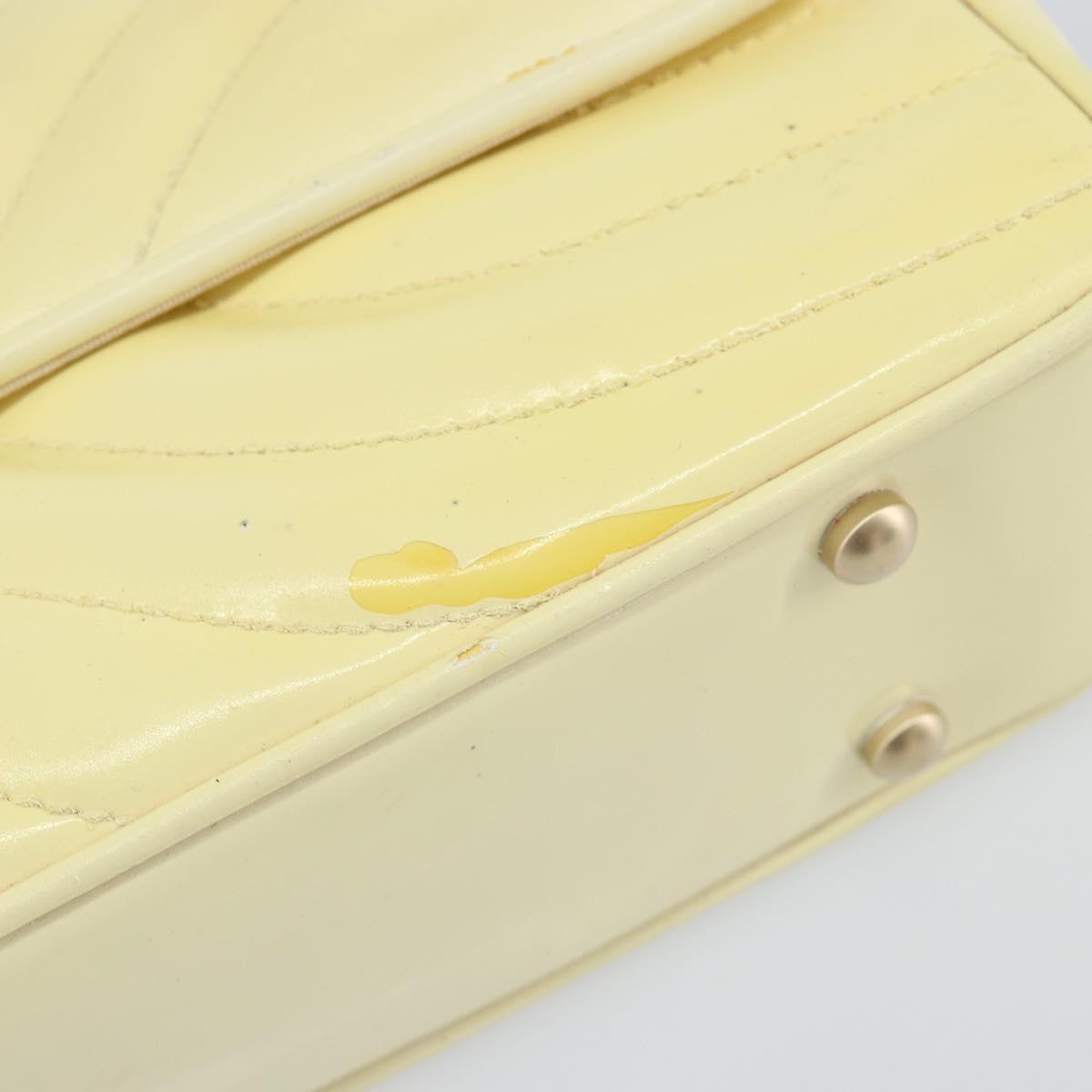 CHANEL Chain V Stitch Shoulder Bag Patent leather White Gold CC Auth 150967