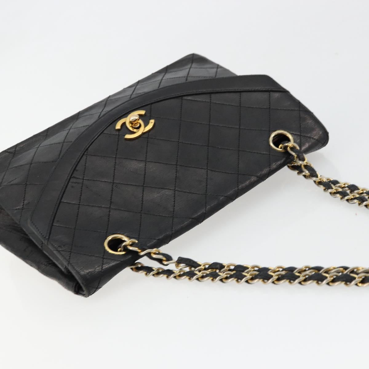 CHANEL Matelasse Chain Shoulder Bag Lamb Skin Black Gold CC Auth 150968
