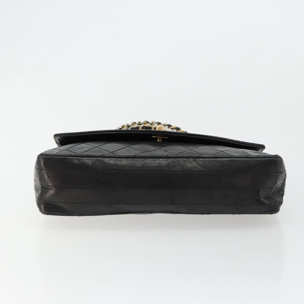 CHANEL Matelasse Chain Shoulder Bag Lamb Skin Black Gold CC Auth 150968
