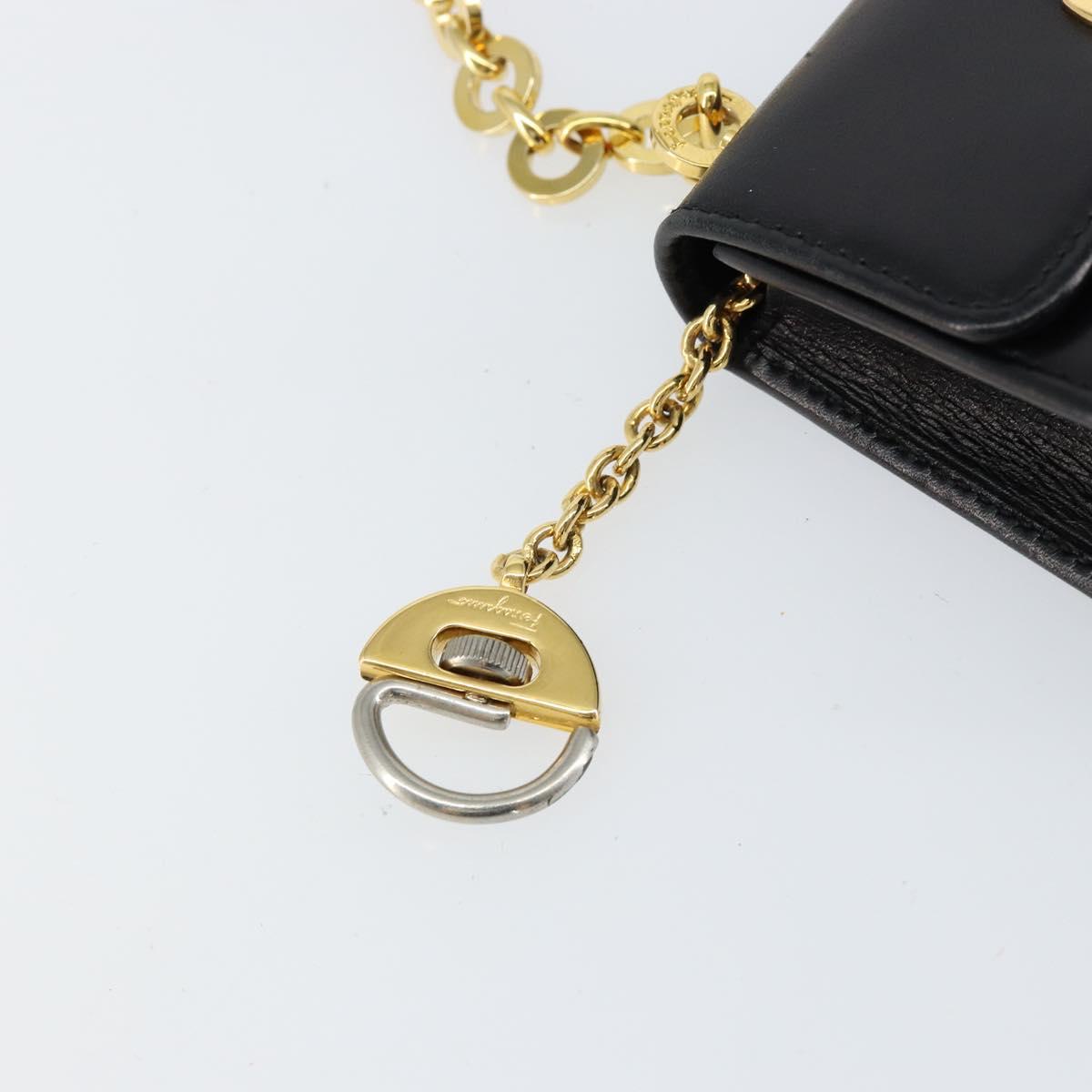 Salvatore Ferragamo Chain Gancini Shoulder Bag Leather Black Gold Auth 150969