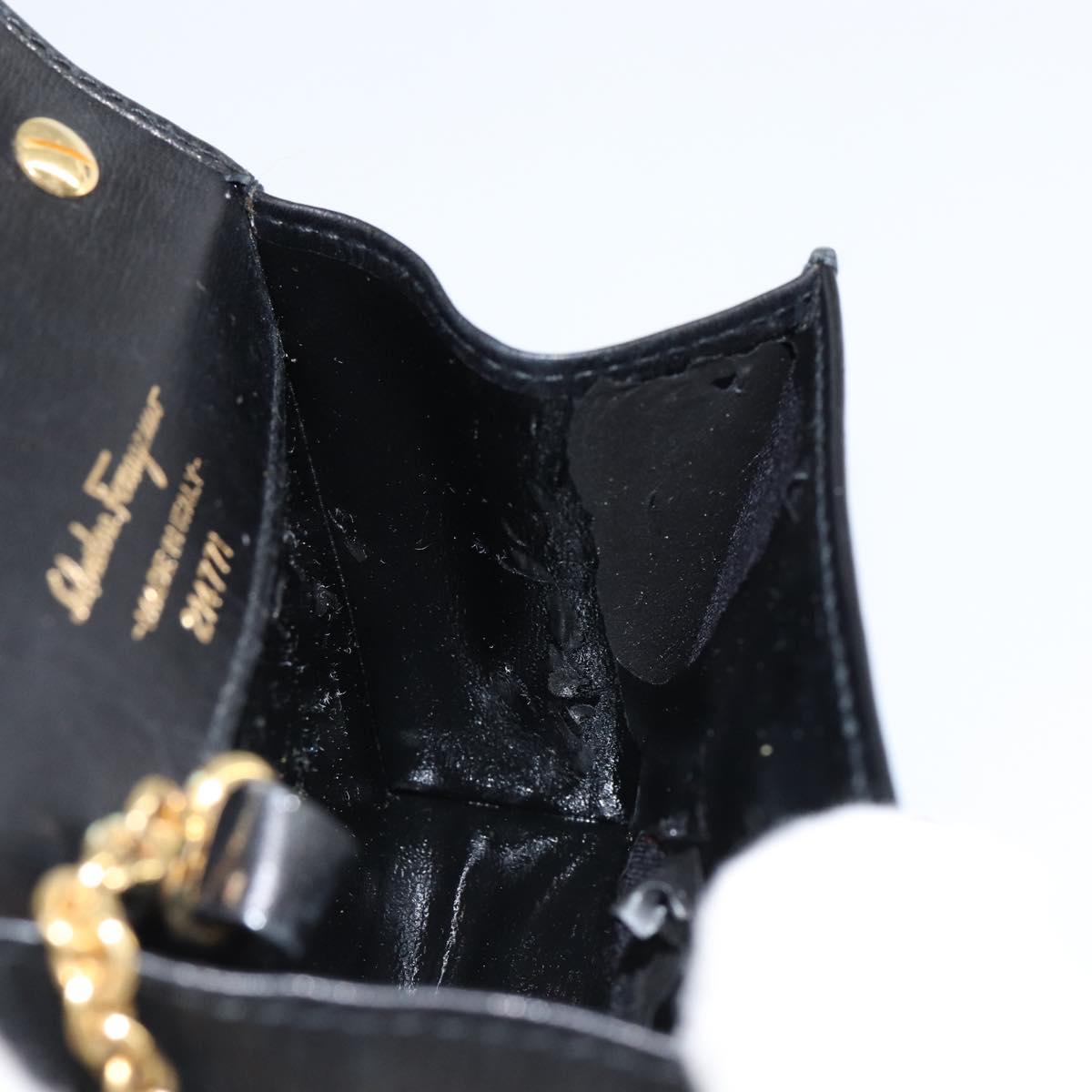 Salvatore Ferragamo Chain Gancini Shoulder Bag Leather Black Gold Auth 150969