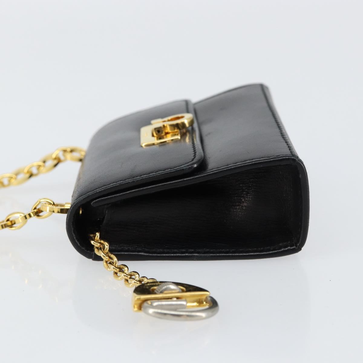 Salvatore Ferragamo Chain Gancini Shoulder Bag Leather Black Gold Auth 150969