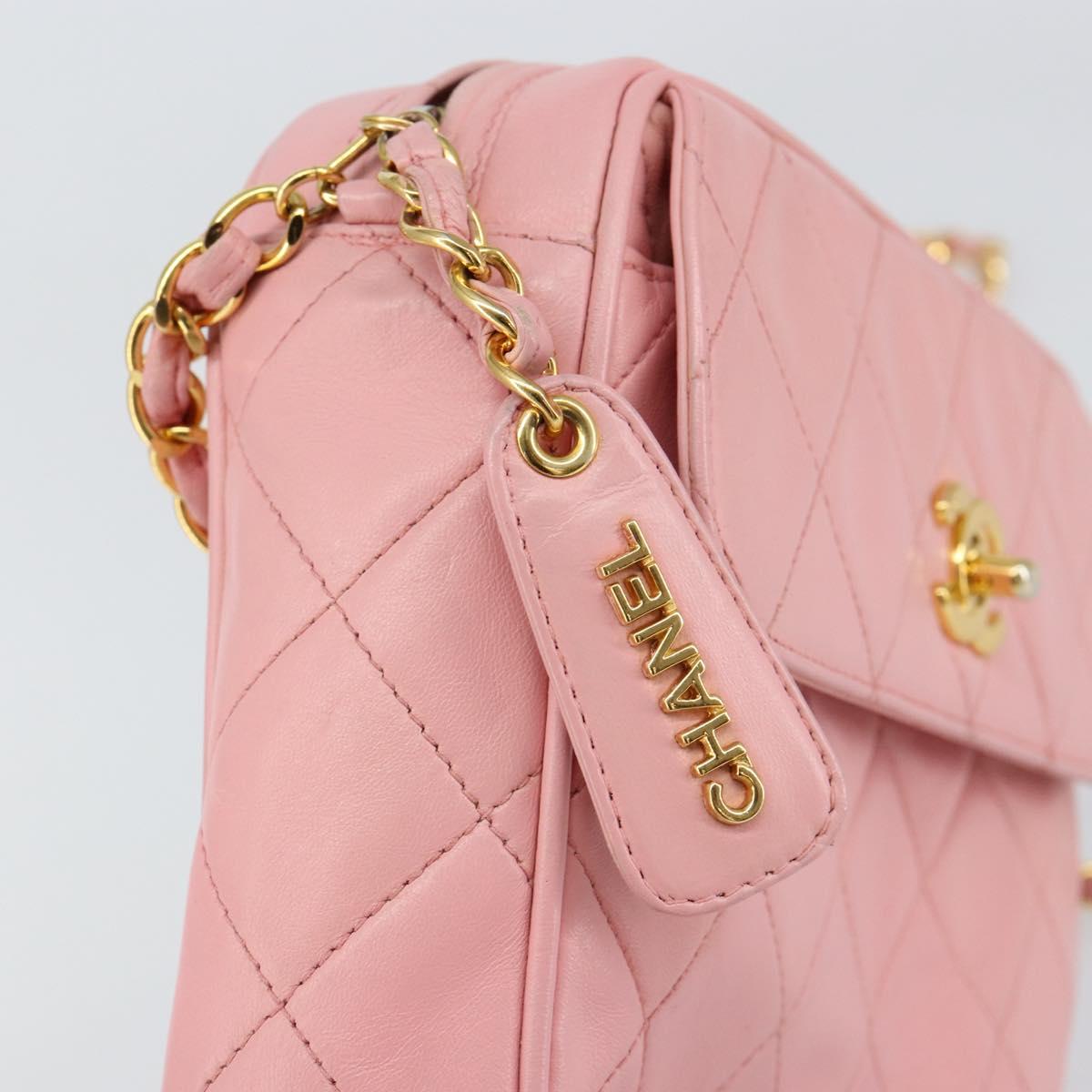 CHANEL Matelasse Chain Shoulder Bag Lamb Skin Pink Gold CC Auth 150982