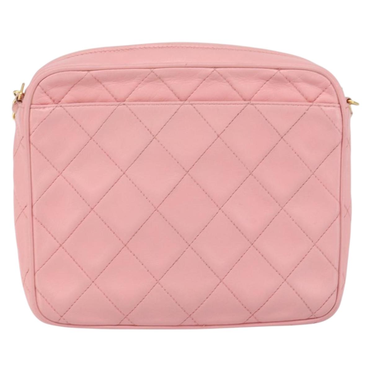 CHANEL Matelasse Chain Shoulder Bag Lamb Skin Pink Gold CC Auth 150982