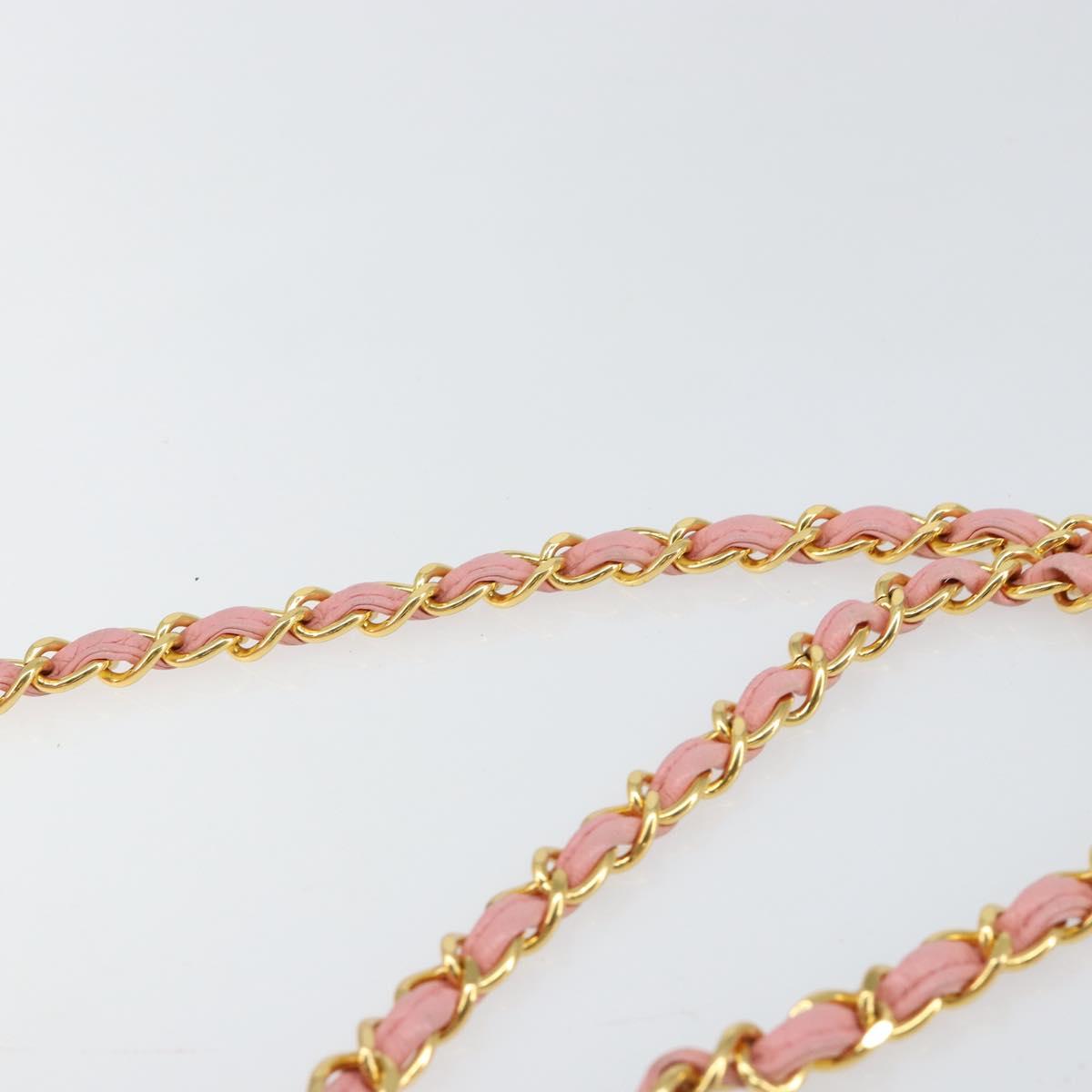 CHANEL Matelasse Chain Shoulder Bag Lamb Skin Pink Gold CC Auth 150982