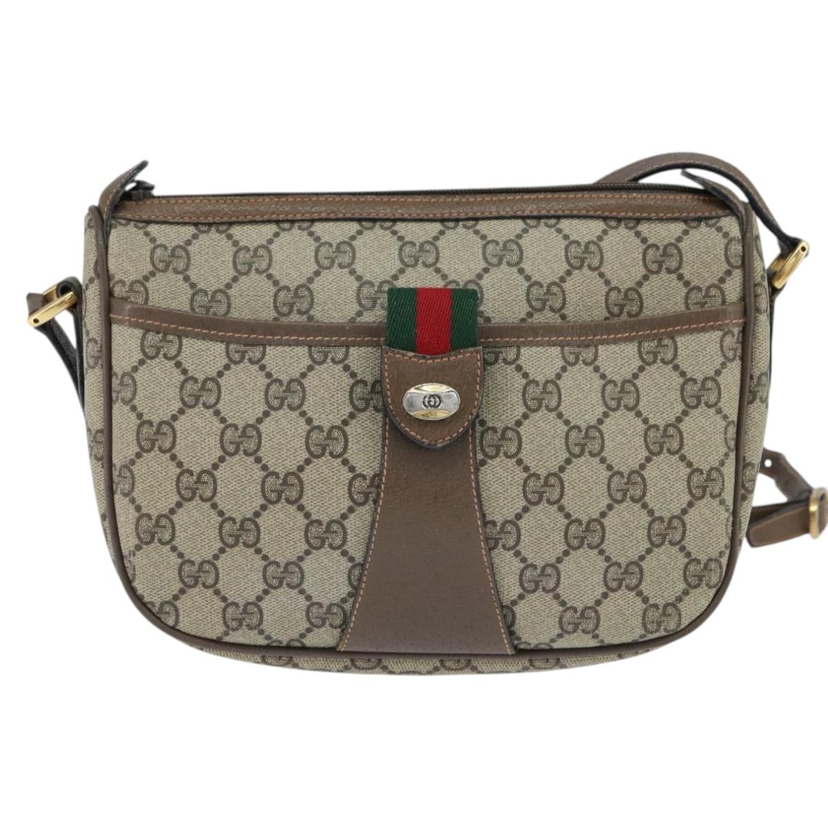 GUCCI GG Supreme Web Sherry Line Bag PVC Beige Gold 89 02 032 Auth 150998