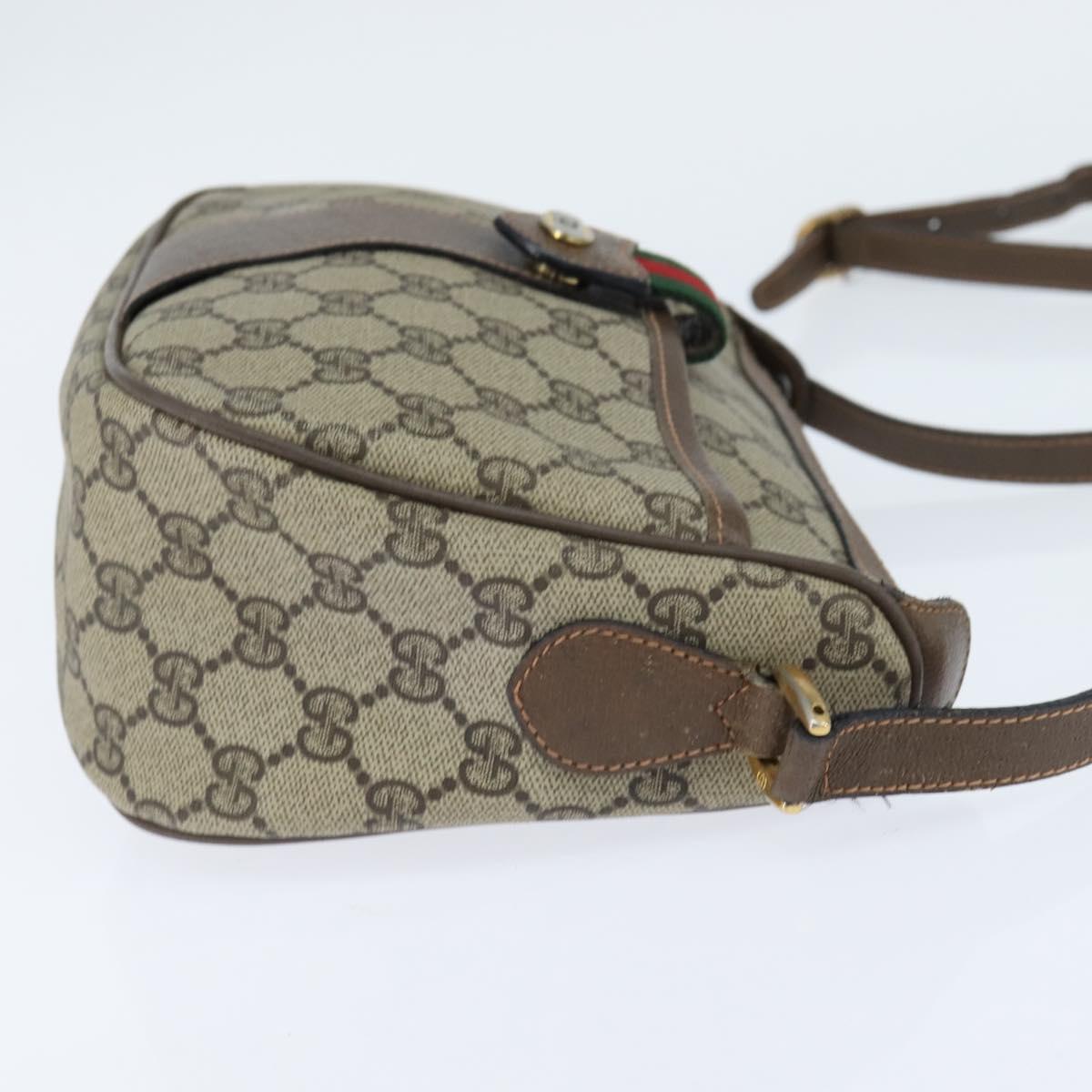 GUCCI GG Supreme Web Sherry Line Bag PVC Beige Gold 89 02 032 Auth 150998