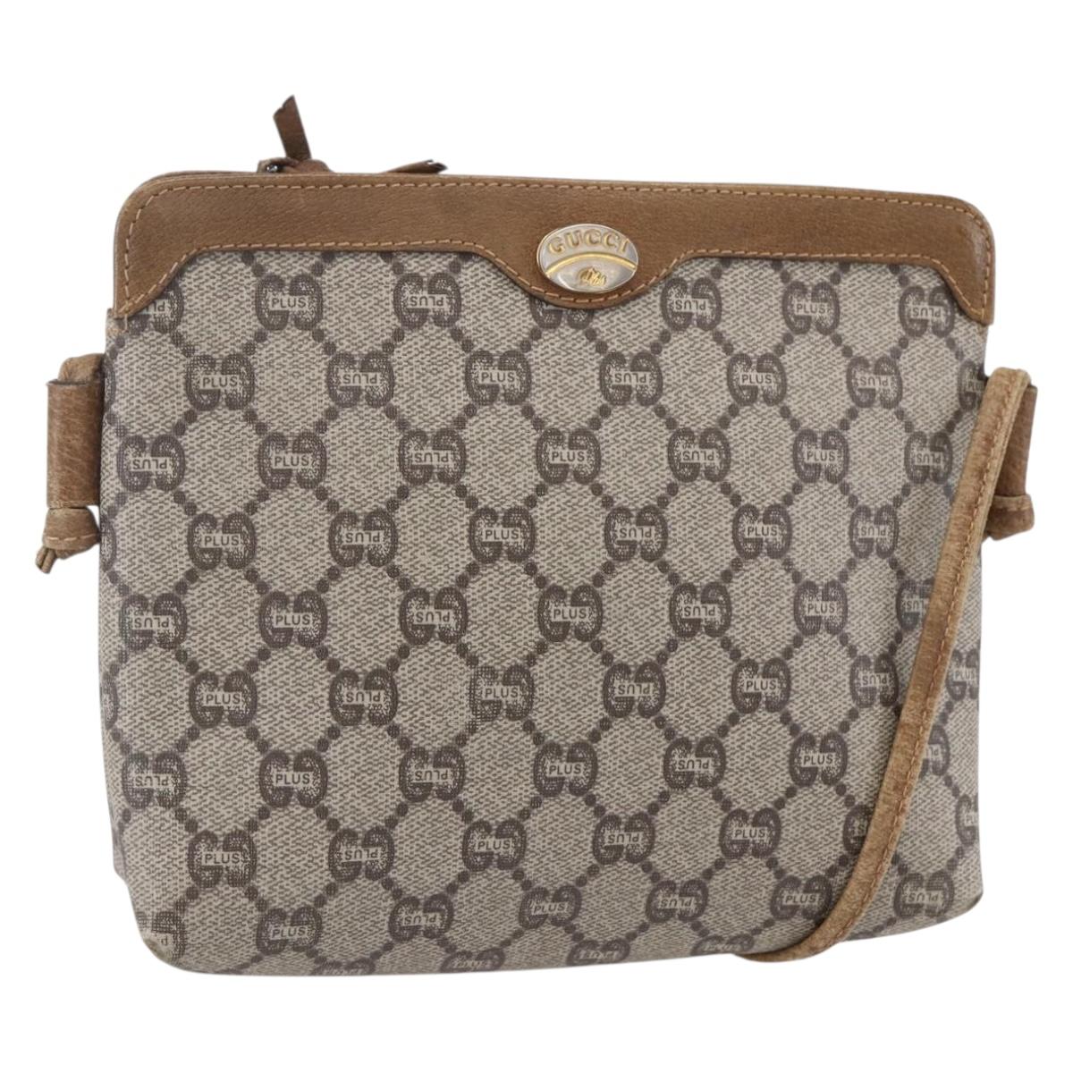 GUCCI GG Plus Supreme Shoulder Bag PVC Leather Beige Gold Auth 150999