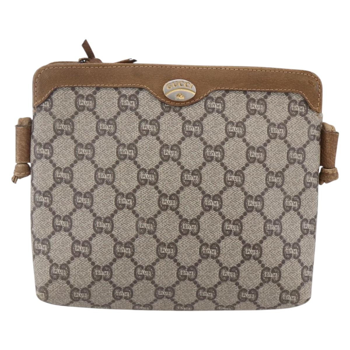 GUCCI GG Plus Supreme Shoulder Bag PVC Leather Beige Gold Auth 150999