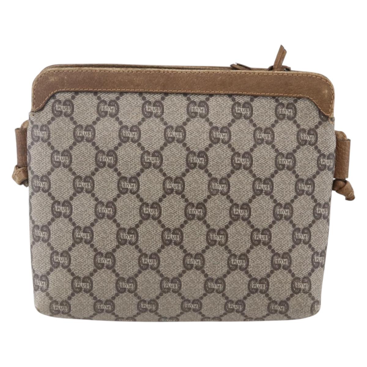 GUCCI GG Plus Supreme Shoulder Bag PVC Leather Beige Gold Auth 150999