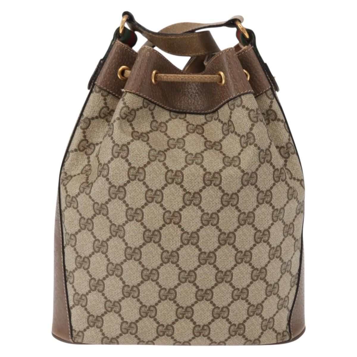 GUCCI GG Supreme Web Sherry Line Bag PVC Beige Gold 41 02 034 Auth 151000