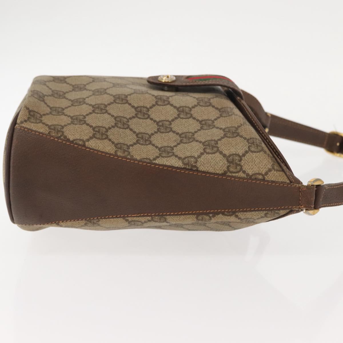 GUCCI GG Supreme Web Sherry Line Bag PVC Beige Gold 40 02 081 Auth 151001