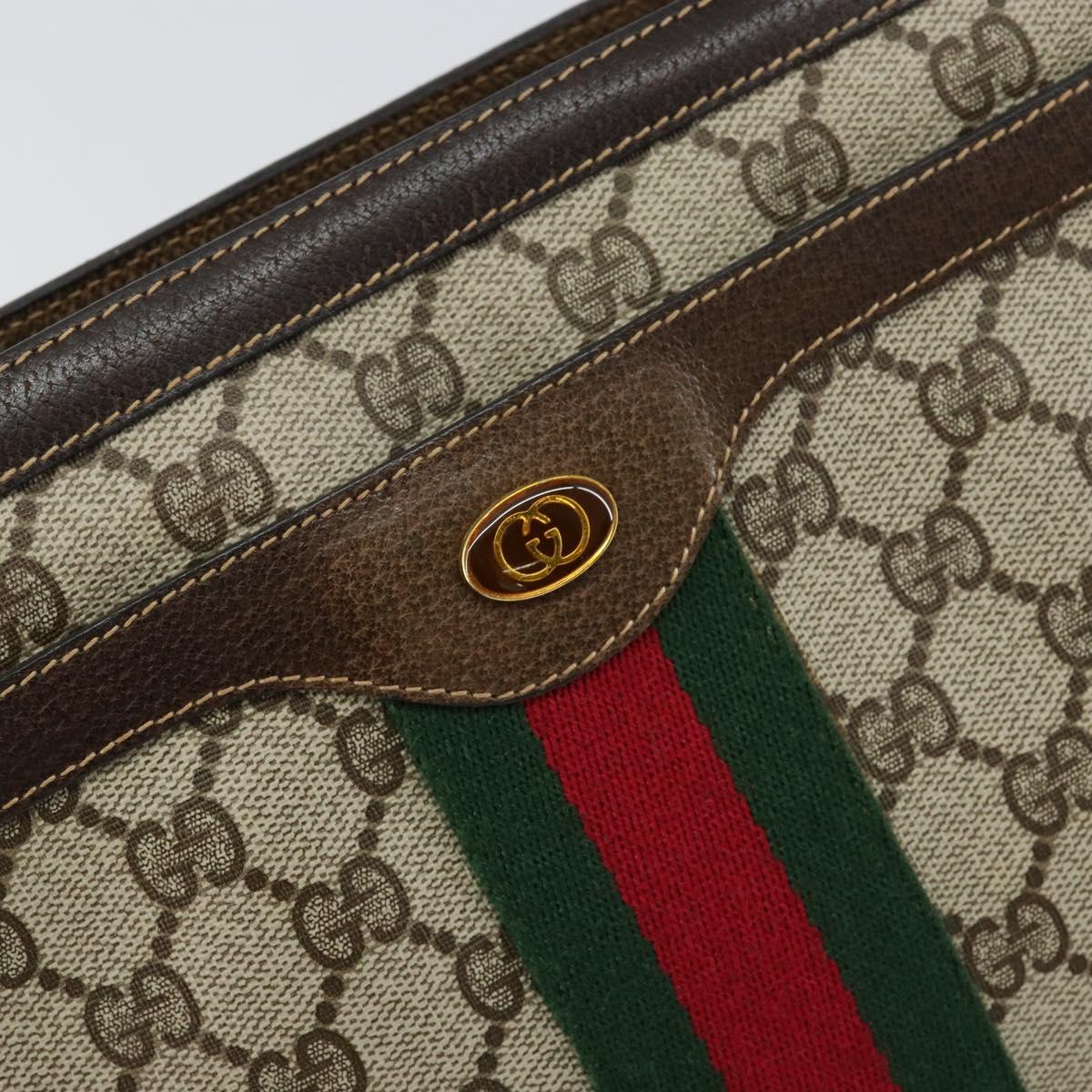 GUCCI GG Supreme Web Sherry Line Bag PVC Beige Gold 14 01 4085 Auth 151002
