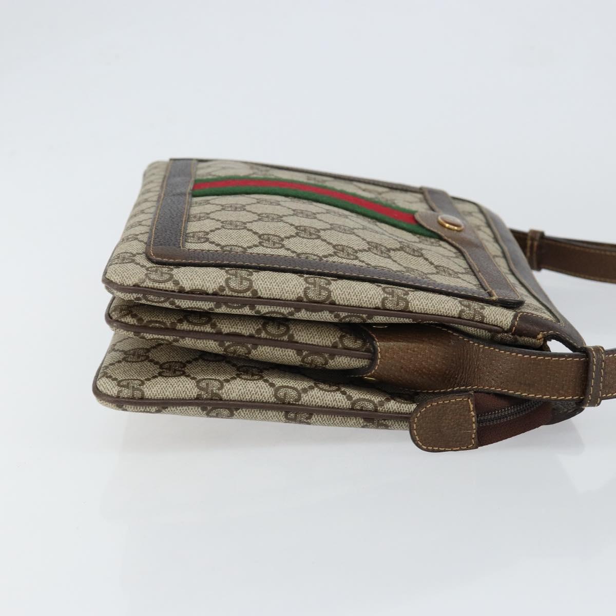 GUCCI GG Supreme Web Sherry Line Bag PVC Beige Gold 14 01 4085 Auth 151002