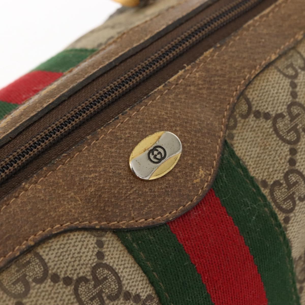 GUCCI GG Supreme Web Sherry Line Boston Bag PVC Beige Gold 39 02 007 Auth 151003