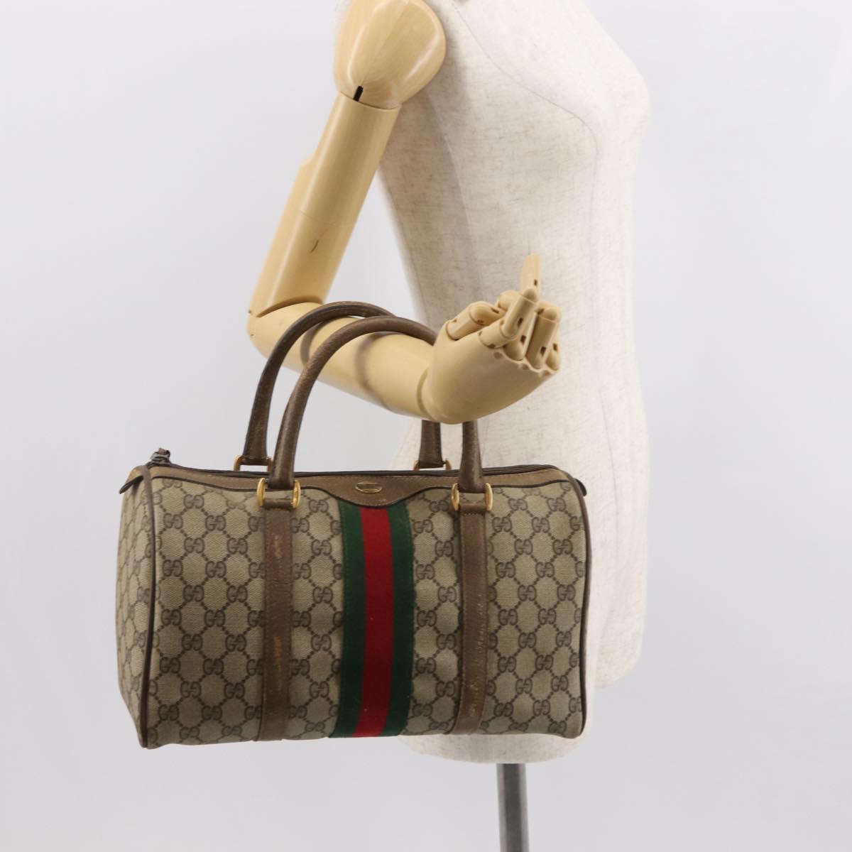 GUCCI GG Supreme Web Sherry Line Boston Bag PVC Beige Gold 39 02 007 Auth 151003
