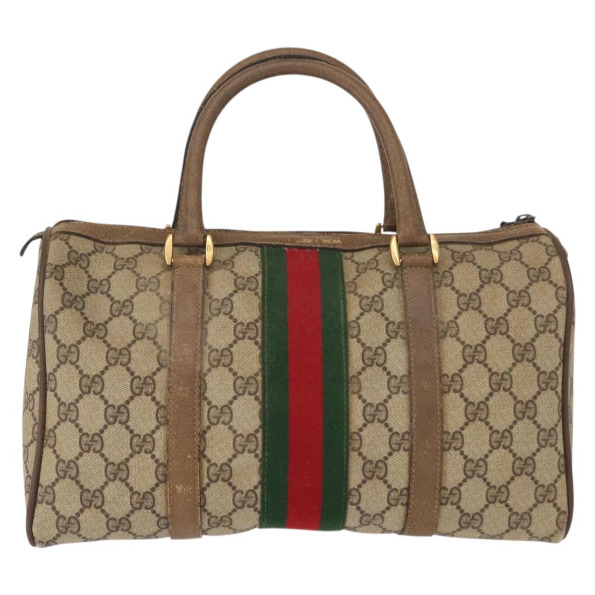 GUCCI GG Supreme Web Sherry Line Boston Bag PVC Beige Gold 39 02 007 Auth 151003