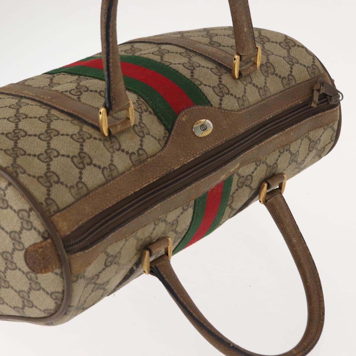 GUCCI GG Supreme Web Sherry Line Boston Bag PVC Beige Gold 39 02 007 Auth 151003