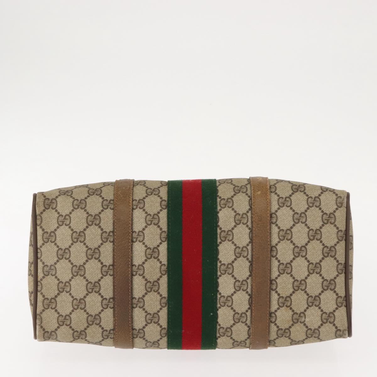 GUCCI GG Supreme Web Sherry Line Boston Bag PVC Beige Gold 39 02 007 Auth 151003