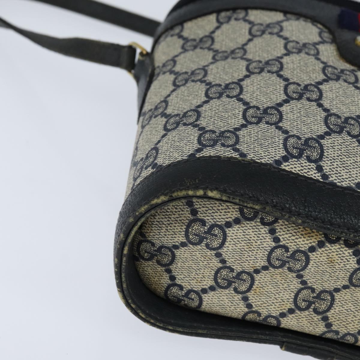 GUCCI GG Supreme Sherry Line Shoulder Bag PVC Navy Gold 904 02 070 Auth 151004