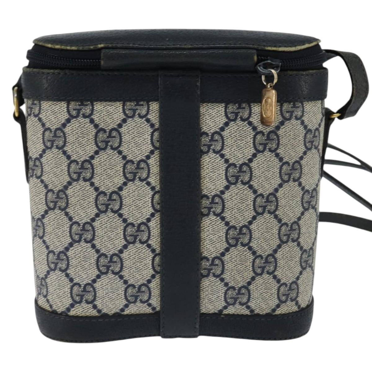 GUCCI GG Supreme Sherry Line Shoulder Bag PVC Navy Gold 904 02 070 Auth 151004