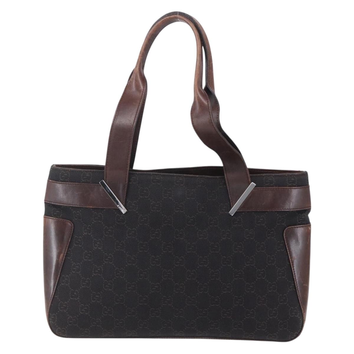 GUCCI GG Canvas Hand Bag Dark Brown Gold 73983 Auth 151009