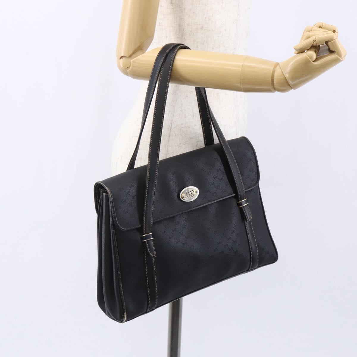 GUCCI Micro GG Supreme Hand Bag PVC Leather Black Gold 000 46 4857 Auth 151011