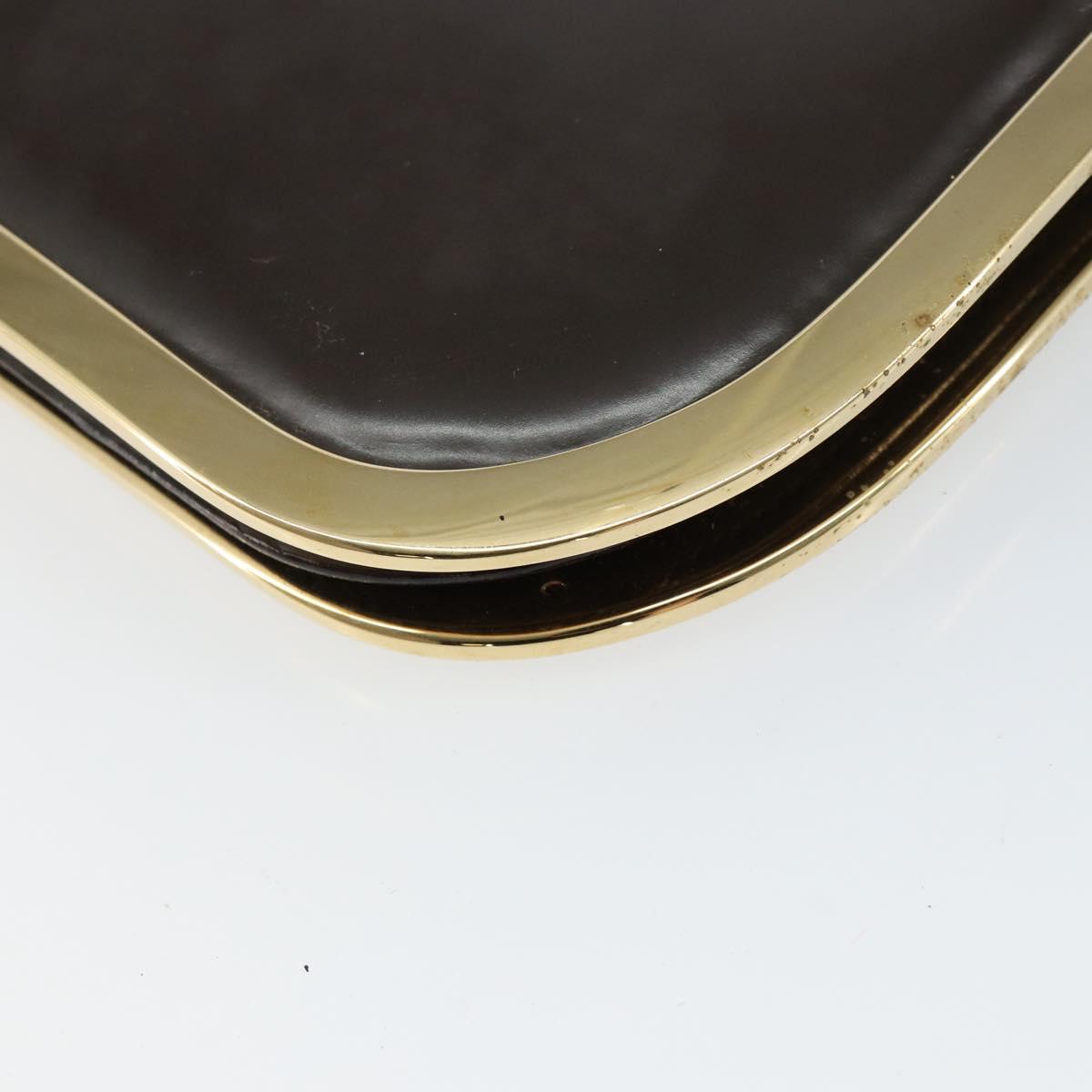 GUCCI Shoulder Bag Enamel Brown Gold Auth 151014