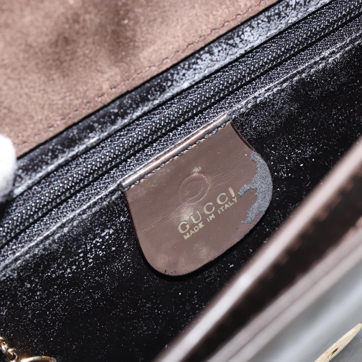 GUCCI Shoulder Bag Enamel Brown Gold Auth 151014