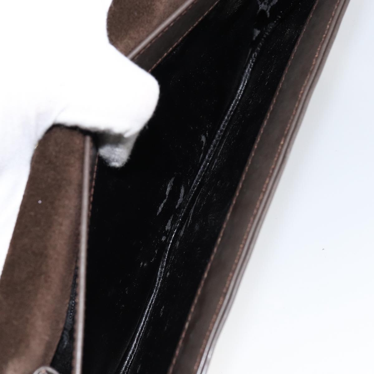 GUCCI Shoulder Bag Enamel Brown Gold Auth 151014