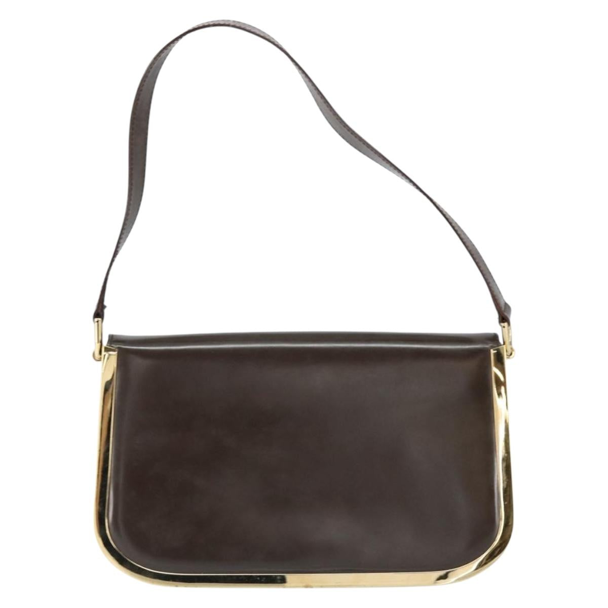 GUCCI Shoulder Bag Enamel Brown Gold Auth 151014