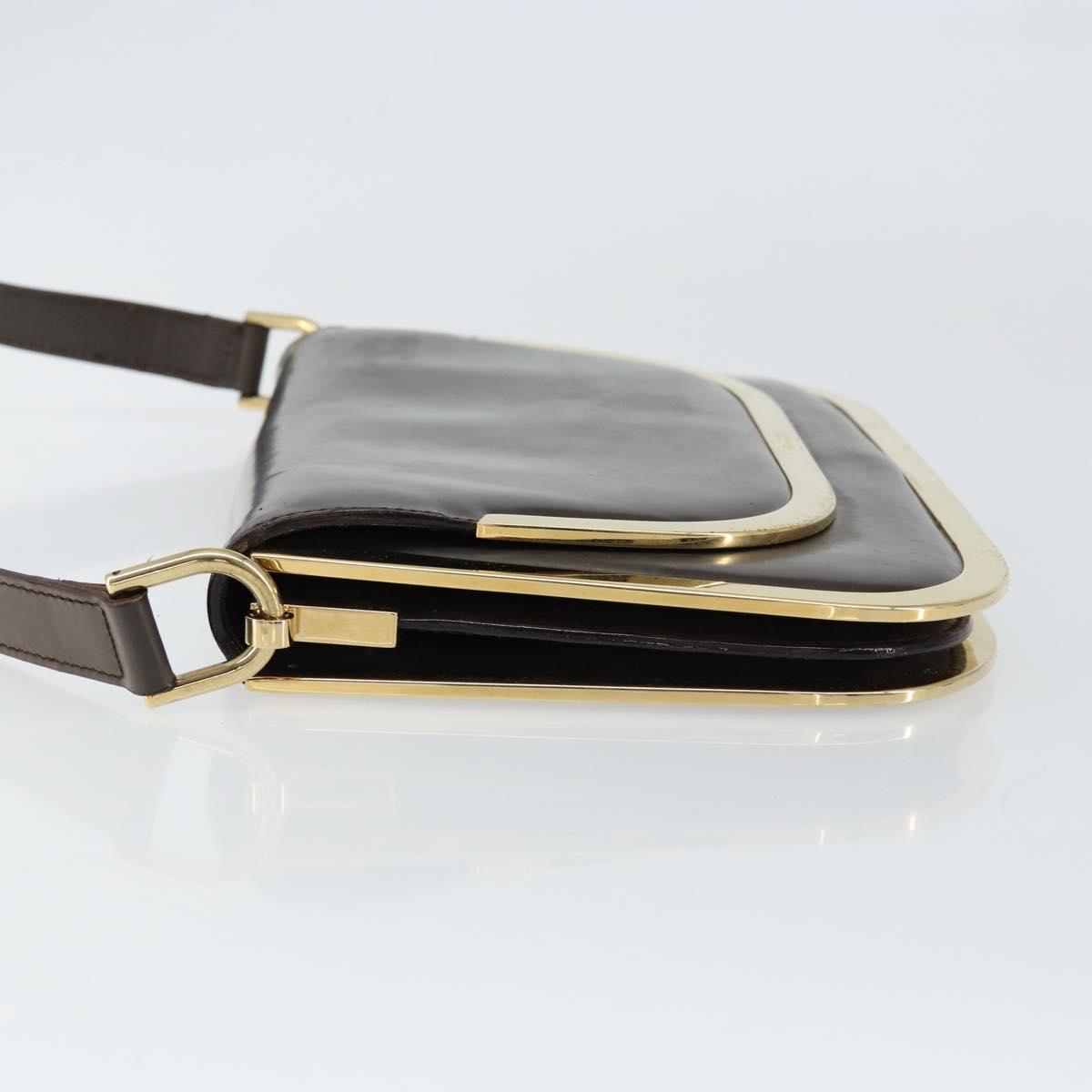 GUCCI Shoulder Bag Enamel Brown Gold Auth 151014