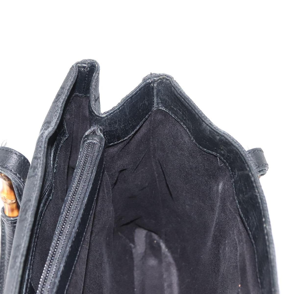 GUCCI GG Canvas Bamboo Tote Bag Black Silver Auth 151015