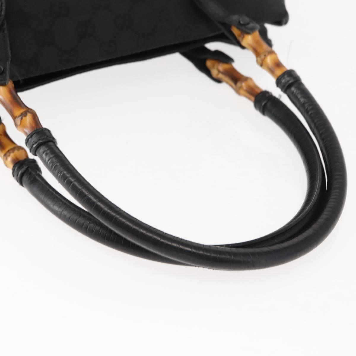 GUCCI GG Canvas Bamboo Tote Bag Black Silver Auth 151015