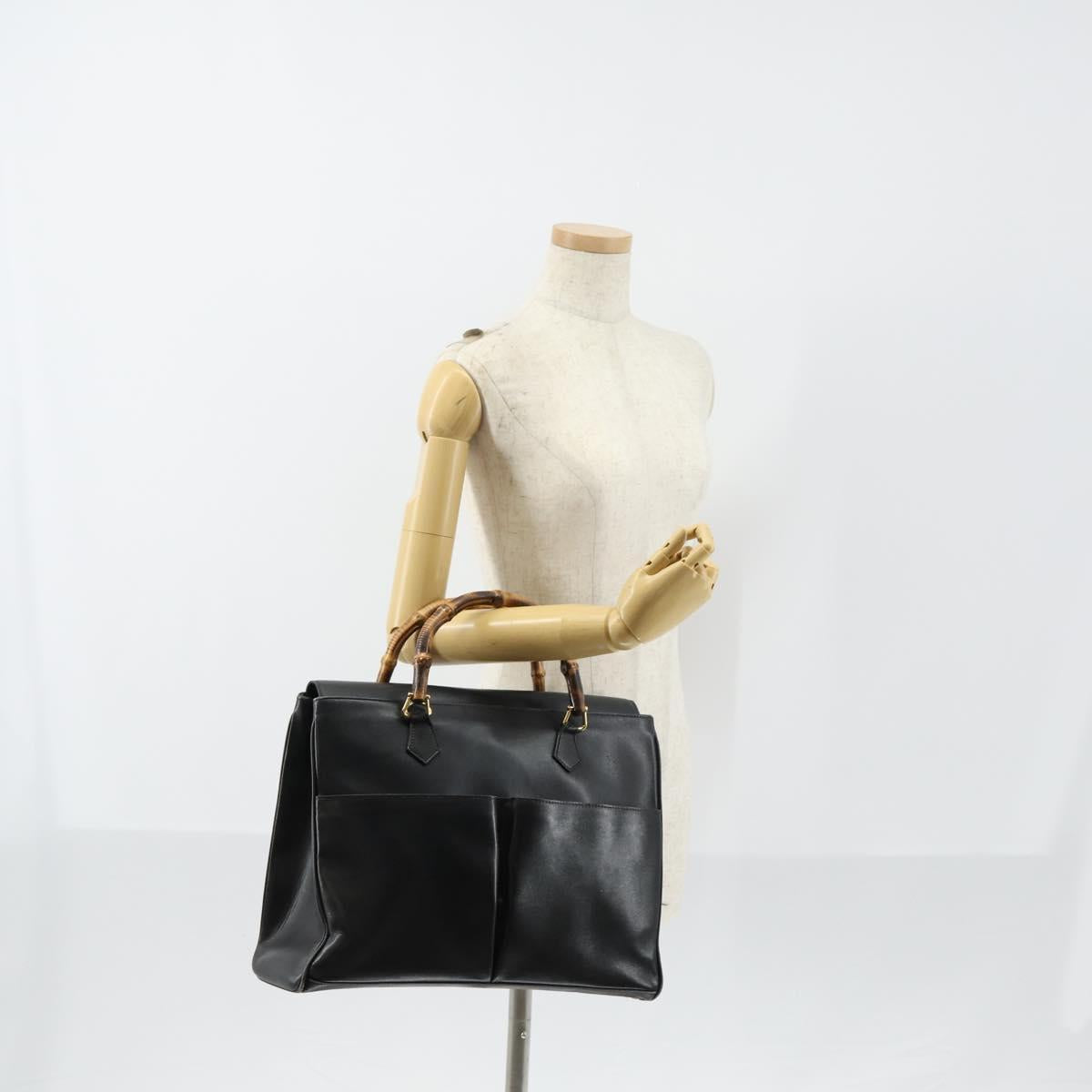 GUCCI Bamboo Hand Bag Leather Black Gold 002 123 0322 Auth 151016