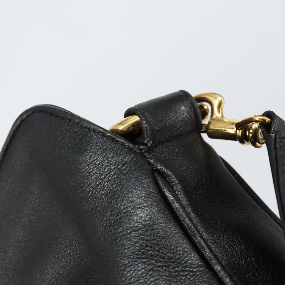 GUCCI Bamboo Shoulder Bag Leather 2way Black Gold 001 0166 1638 Auth 151017