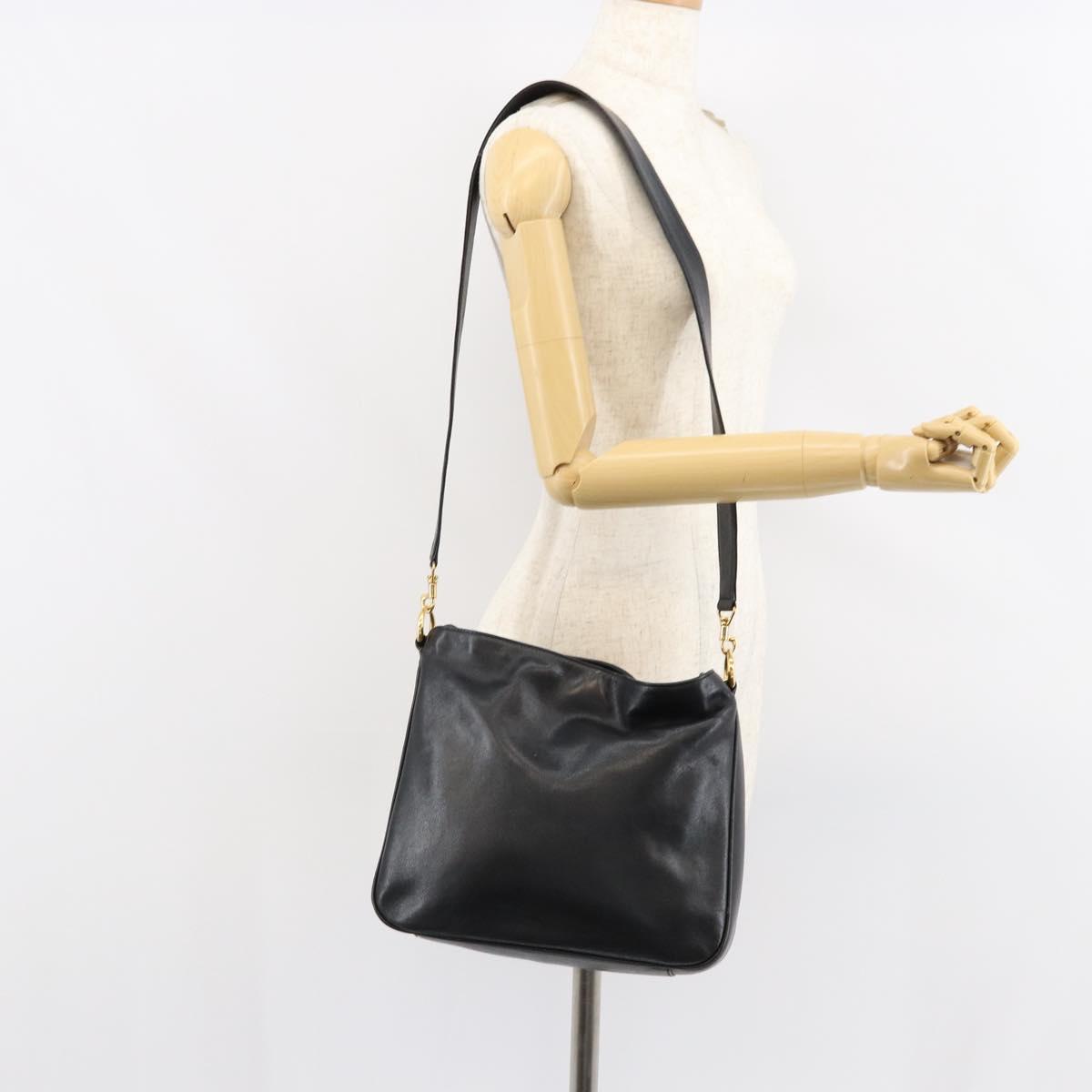 GUCCI Bamboo Shoulder Bag Leather 2way Black Gold 001 0166 1638 Auth 151017