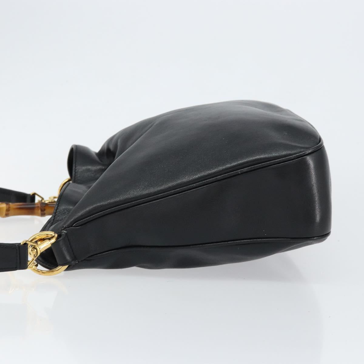 GUCCI Bamboo Shoulder Bag Leather 2way Black Gold 001 0166 1638 Auth 151017