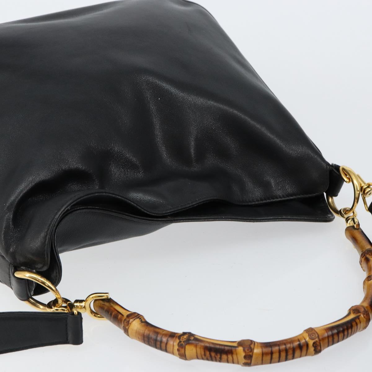 GUCCI Bamboo Shoulder Bag Leather 2way Black Gold 001 0166 1638 Auth 151017